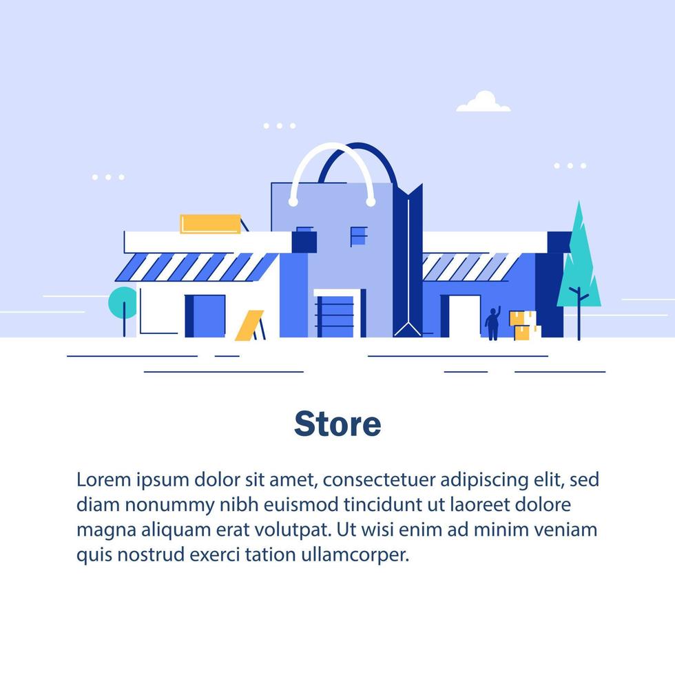 Vector linear icon of a grocery store or supermarket. Illustration of a shop geolocation with geotag