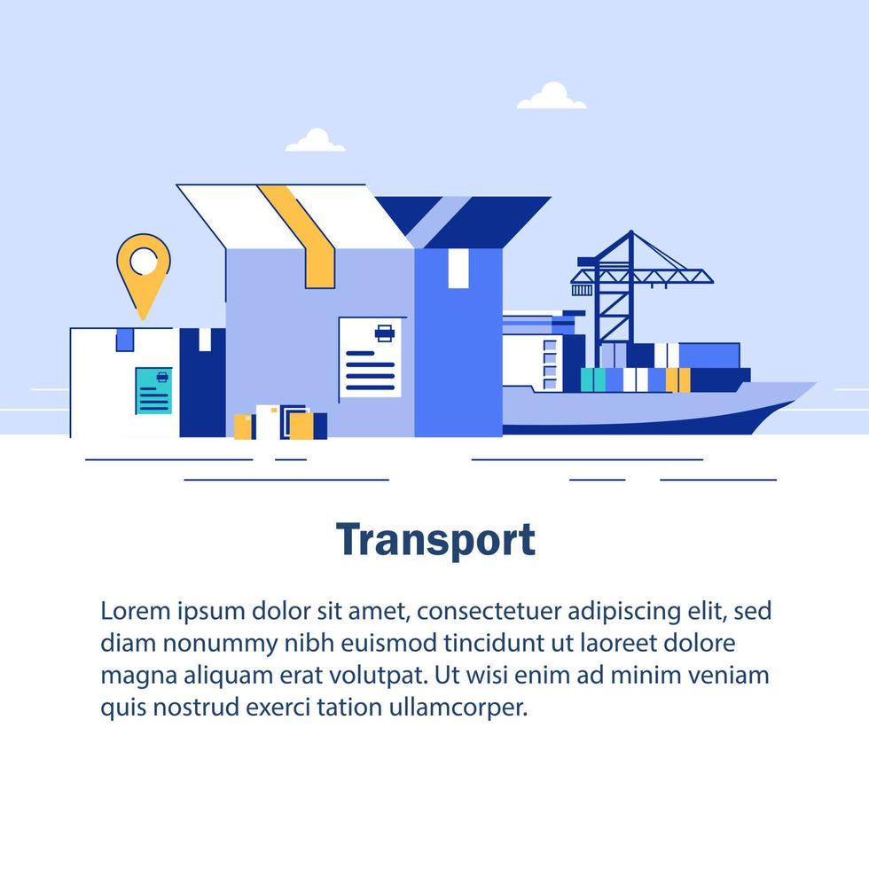 camión de logística de carga y portacontenedores de transporte con grúa de trabajo industria de transporte de importación y exportación vector