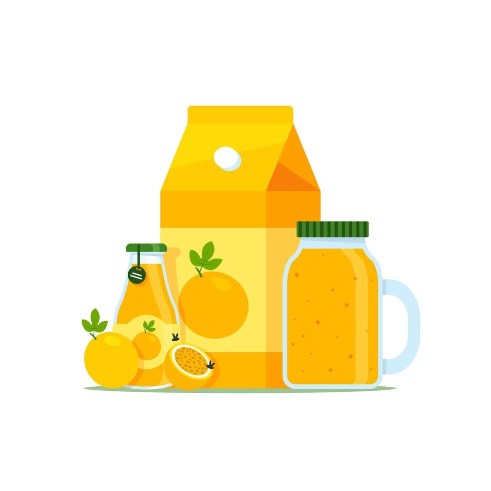 Passion Fruit Beverage in Can,Plastic Cup and Glass Cup Isolated on White Background,Juice and Smoothie vector