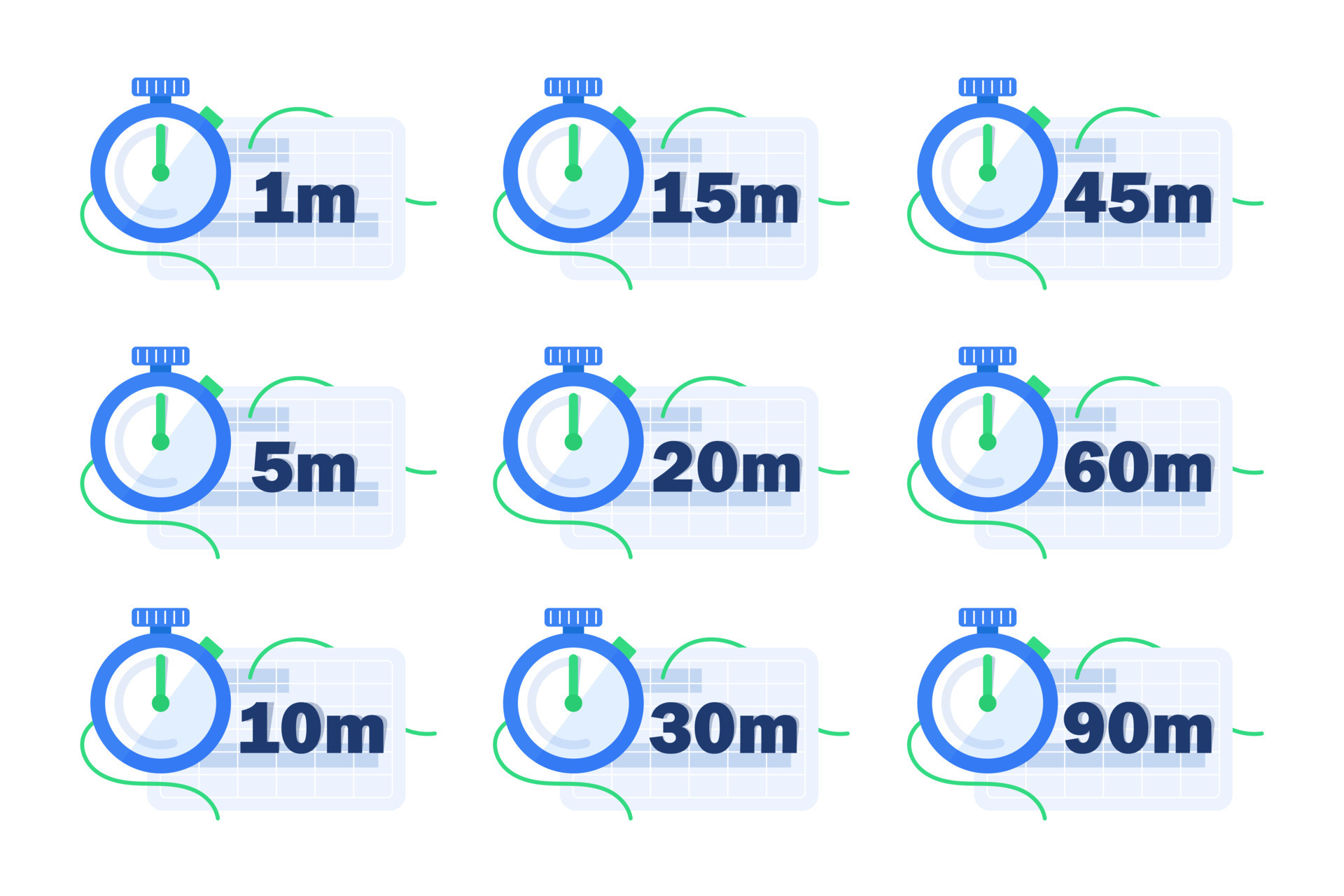 Timer, clock, stopwatch isolated set icons. Label cooking time. Vector