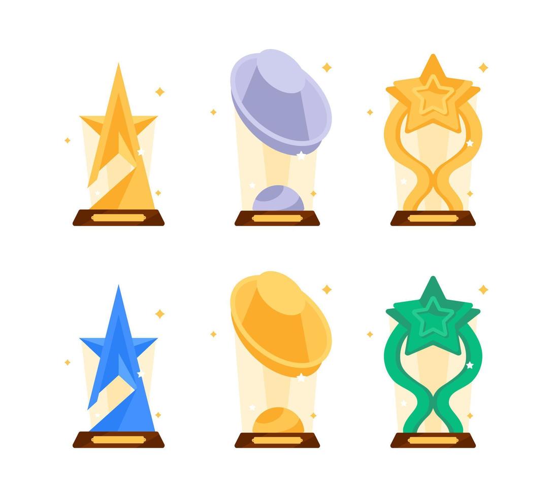 copas de oro para ganadores y otros trofeos deportivos, ilustración de vector de icono de diseño plano