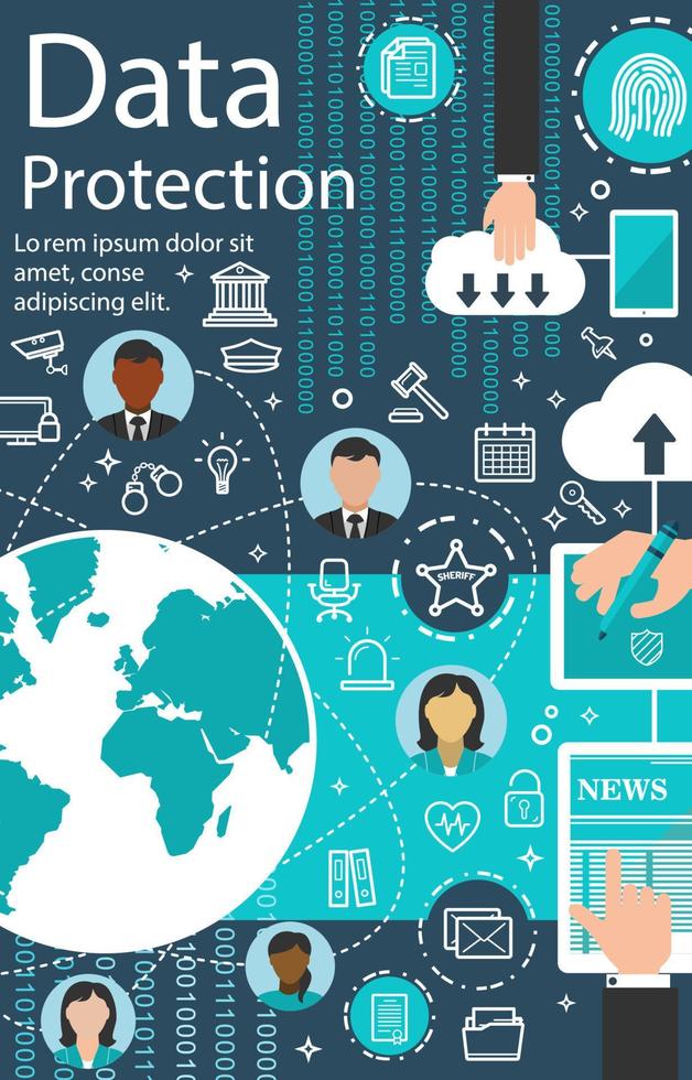 cartel de tecnología de protección de datos de internet de vector