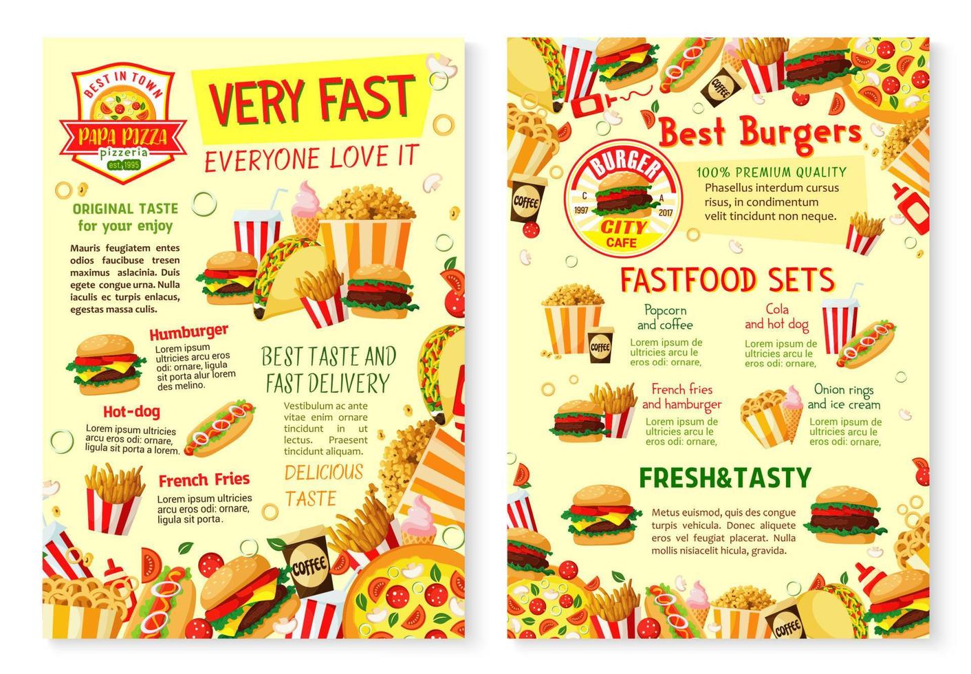 Fast food restaurant poster with menu template vector