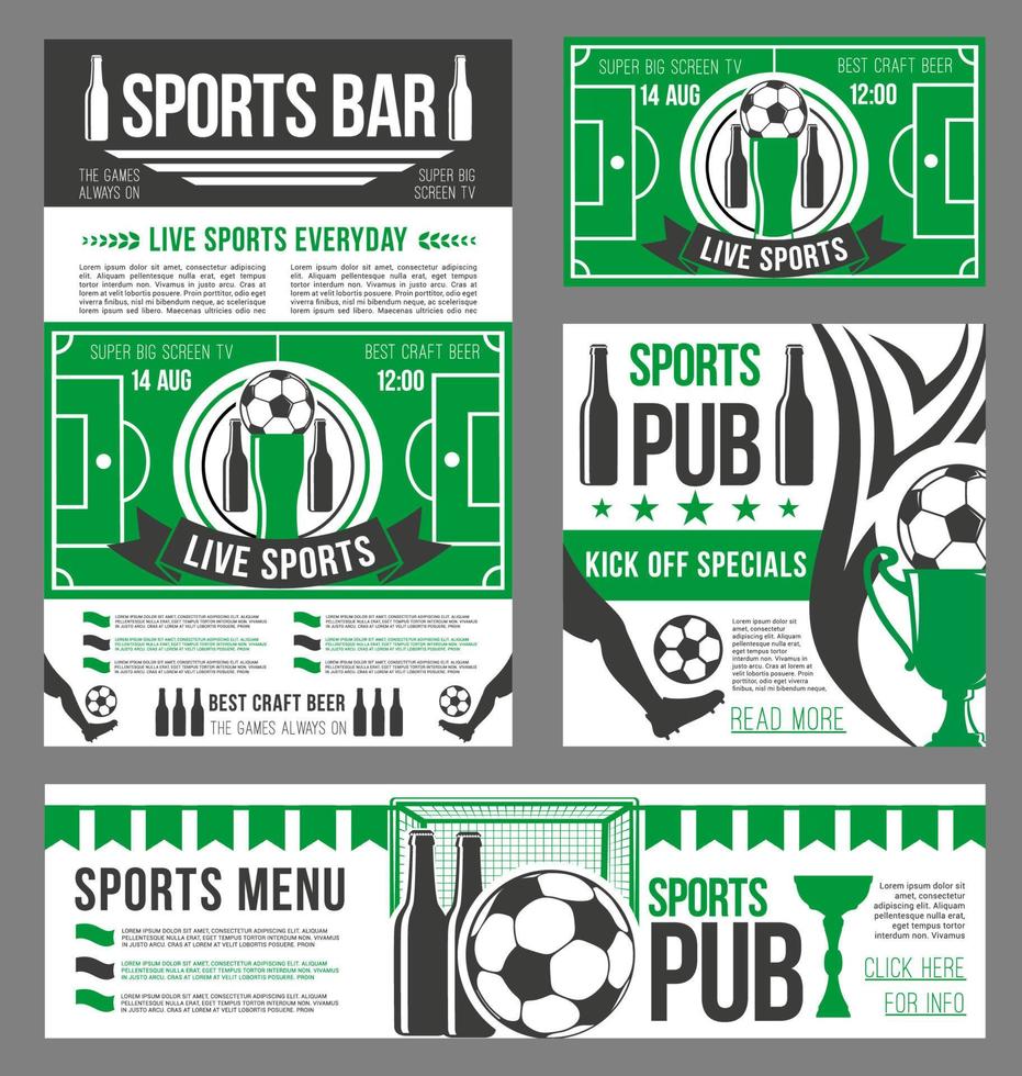 banner de pub deportivo de fútbol de balón de fútbol y cerveza vector