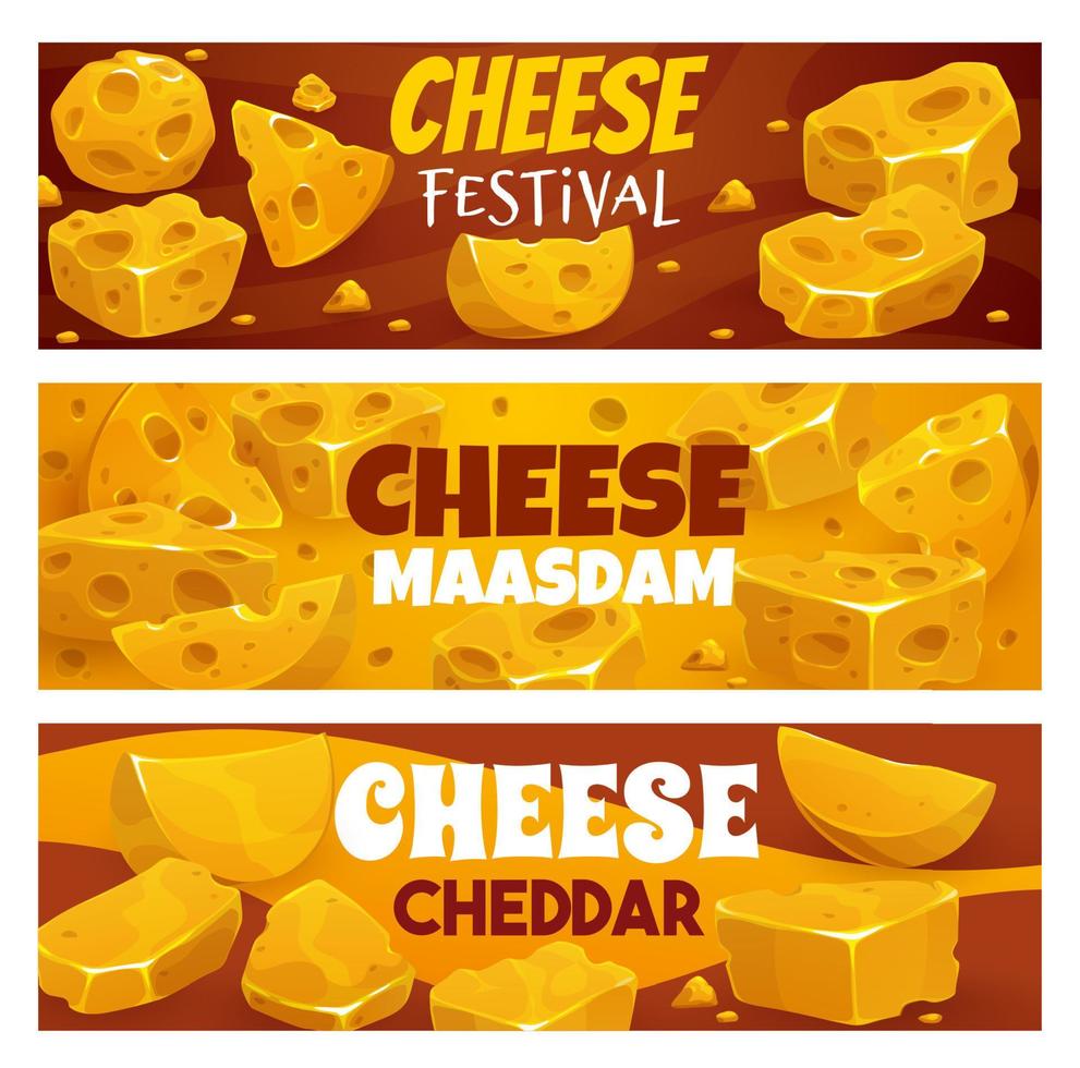 Maasdam, Emmental and Cheddar cheese banners 13212894 Vector Art at