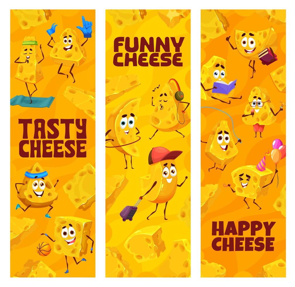 gouda de dibujos animados, personajes divertidos de queso maasdam vector