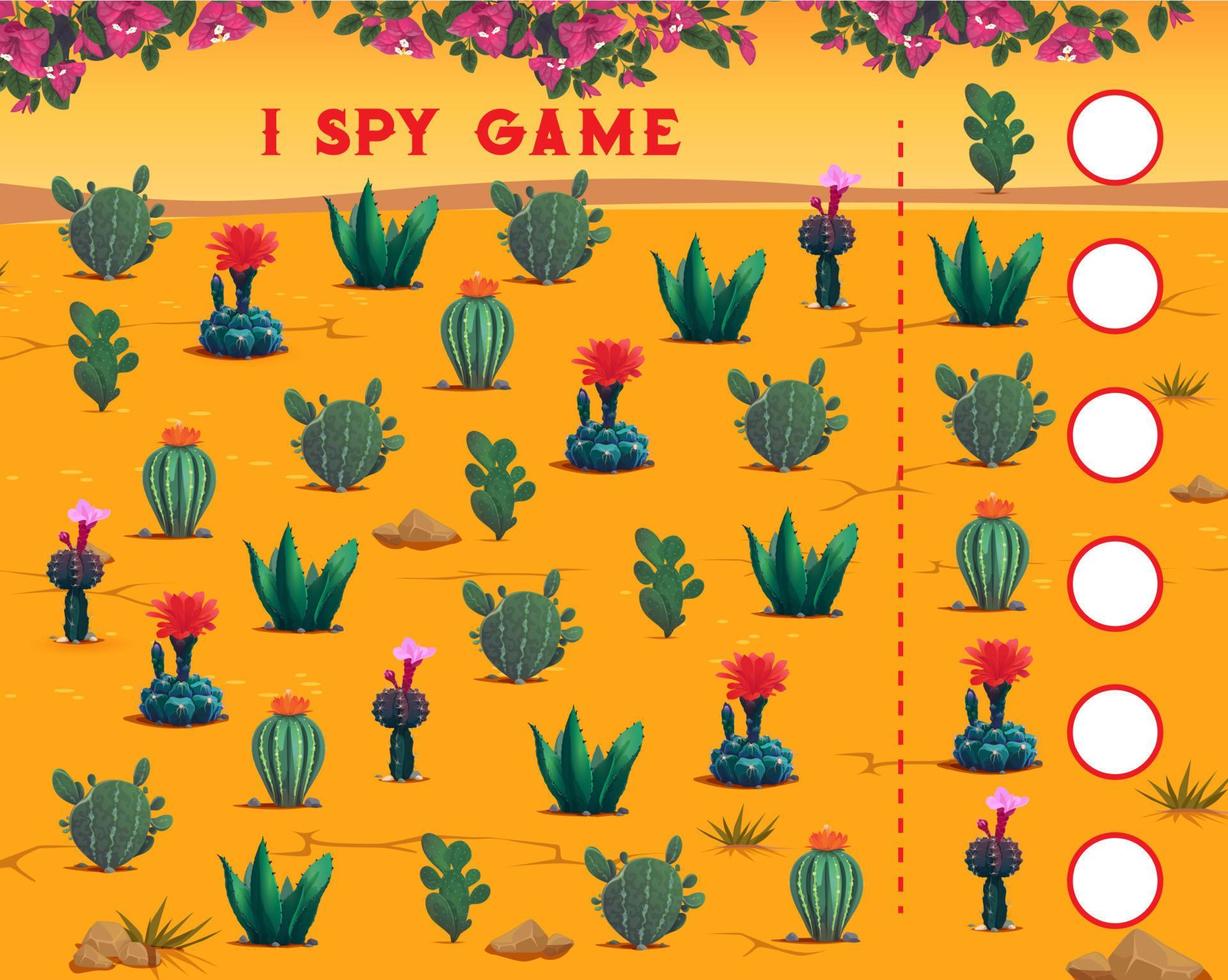 I spy game with mexican cactuses and succulents vector