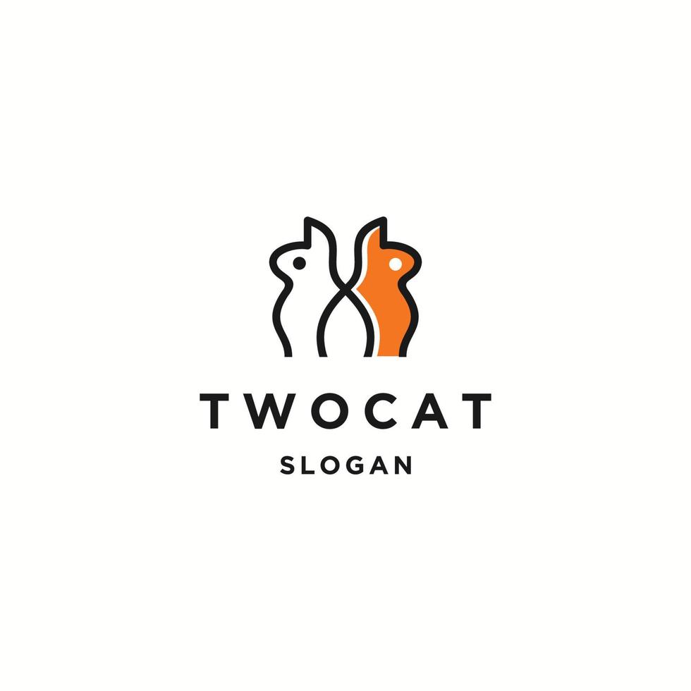 Two cat logo icon flat design template vector