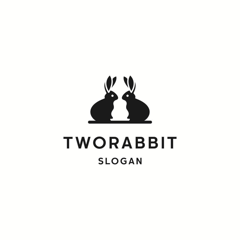 Two rabbit logo icon flat design template vector