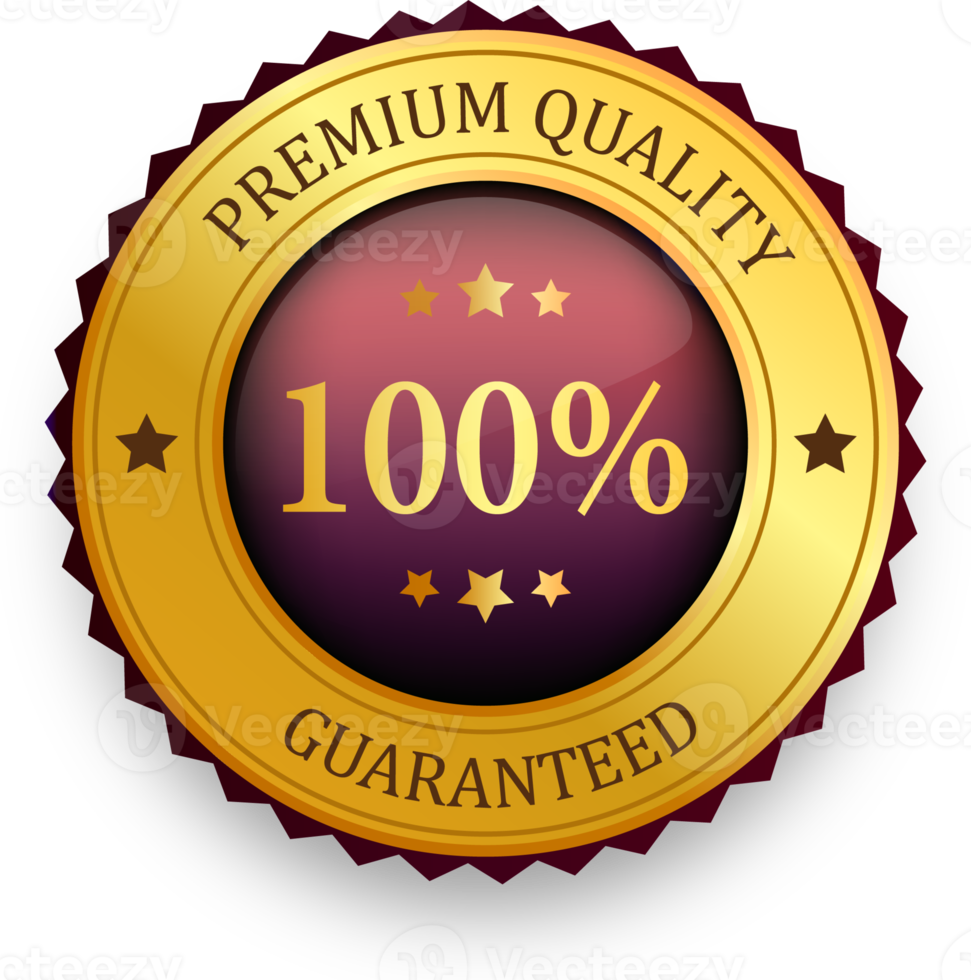 Realistic golden 100 percent labels and badges. Silver labels and badges of seal quality product illustration. png