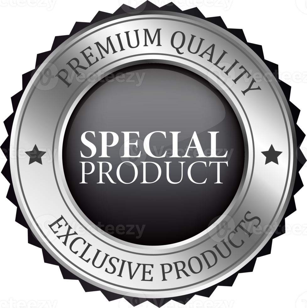 realistisch zilver speciaal Product etiketten en insignes. zilver etiketten en badges van zegel kwaliteit Product illustratie. png