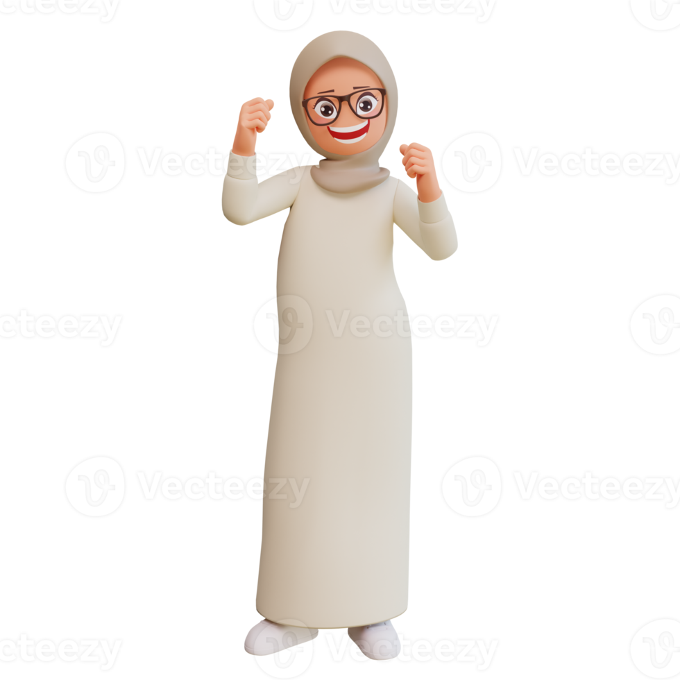 3d render muslim woman cartoon illustration png