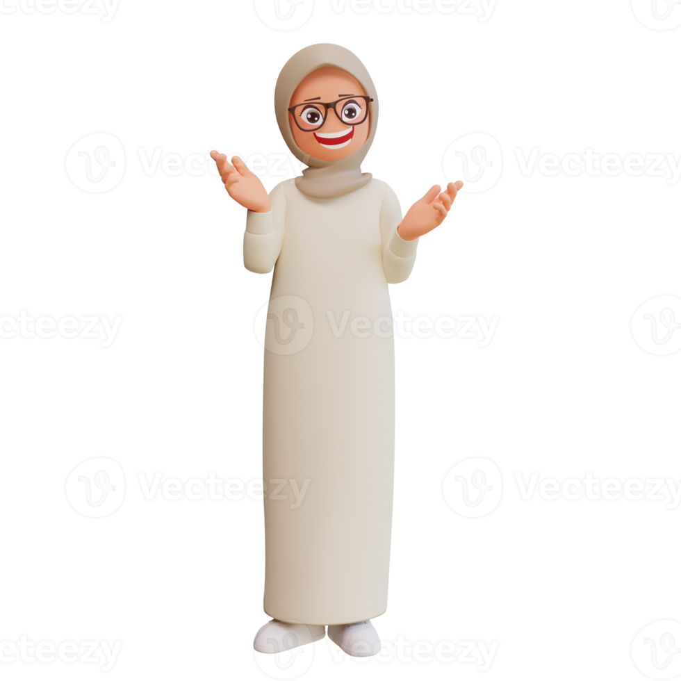 3d render muslim woman cartoon illustration png