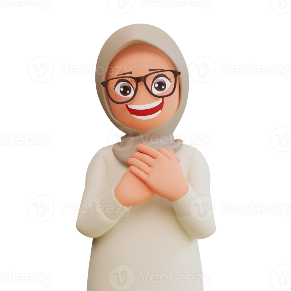 3d render muslim woman cartoon illustration png