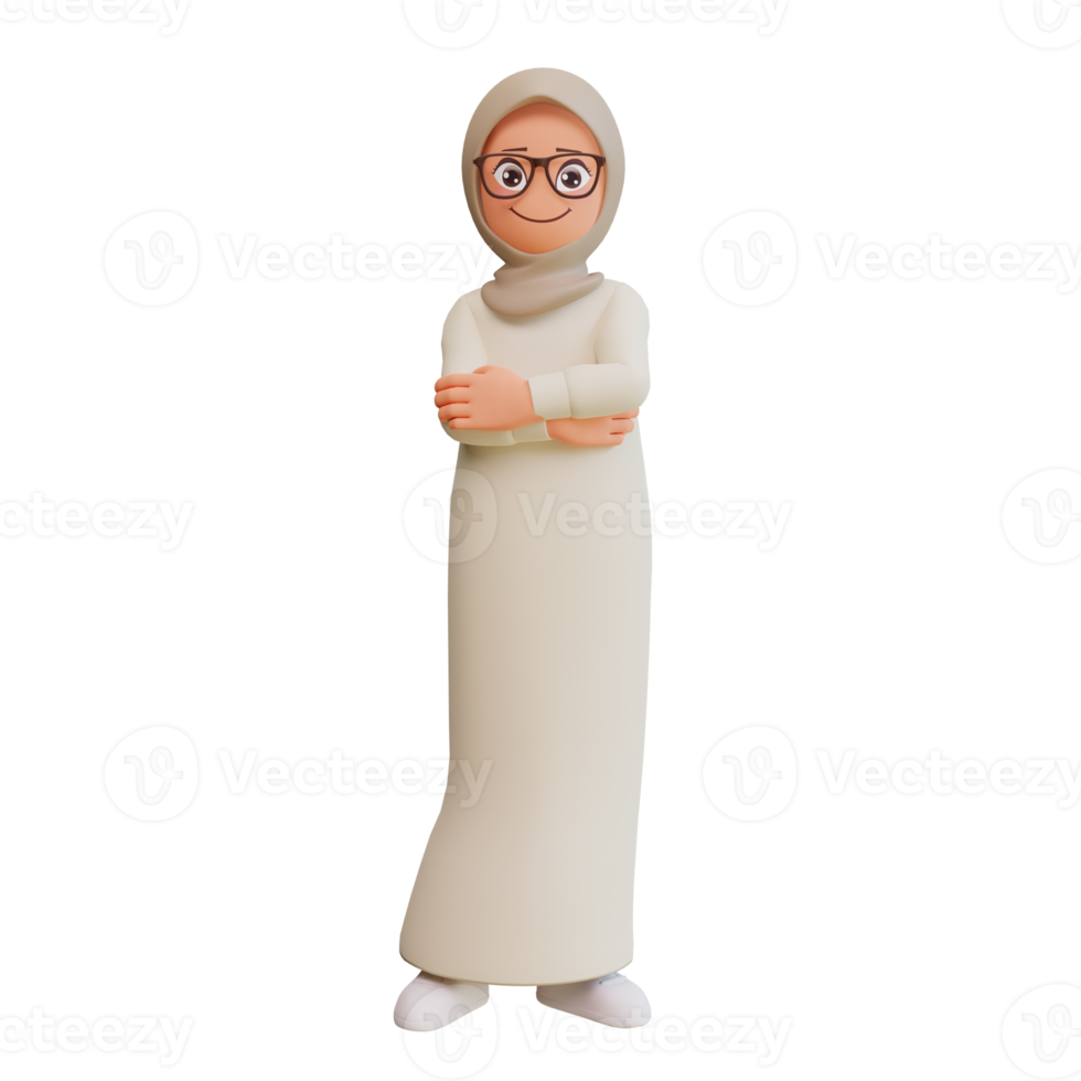 3d render muslim woman cartoon illustration png