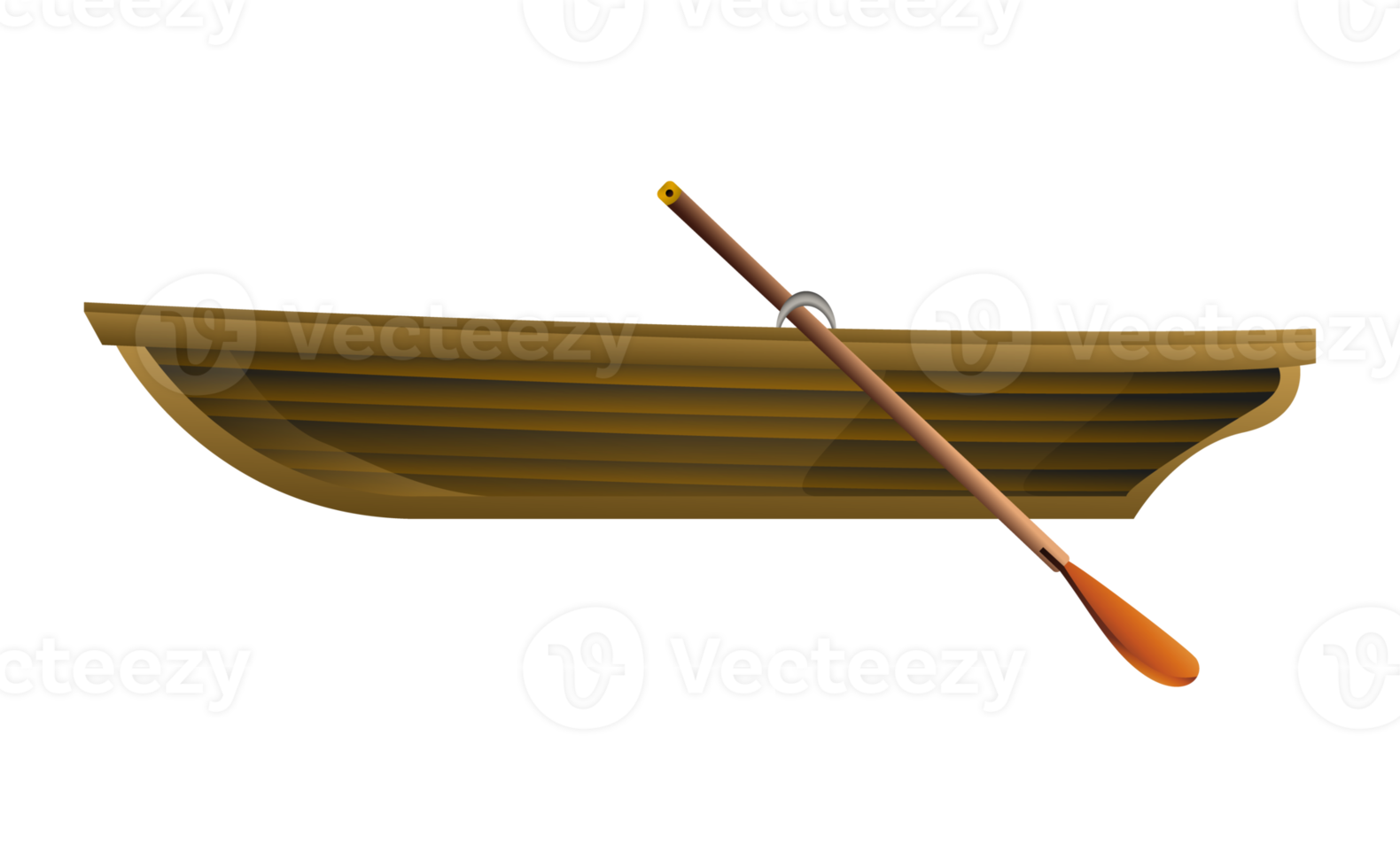 Wooden boat in realistic style. Boat with Oars. Outline PNG illustration.