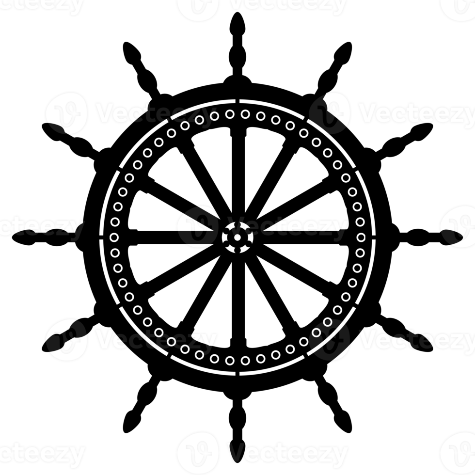 Rudder. Steering wheel in line art. Simple black wheel. Outline PNG illustration.