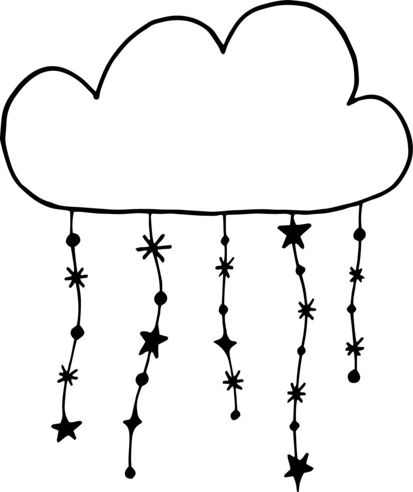 Vector illustration of cloud with stars. Drawn by hands in doodle style