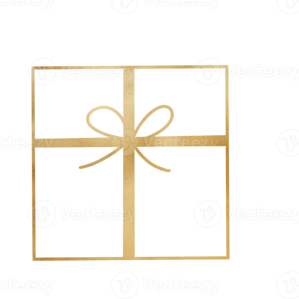 Gold Square Gift Box Outlined png