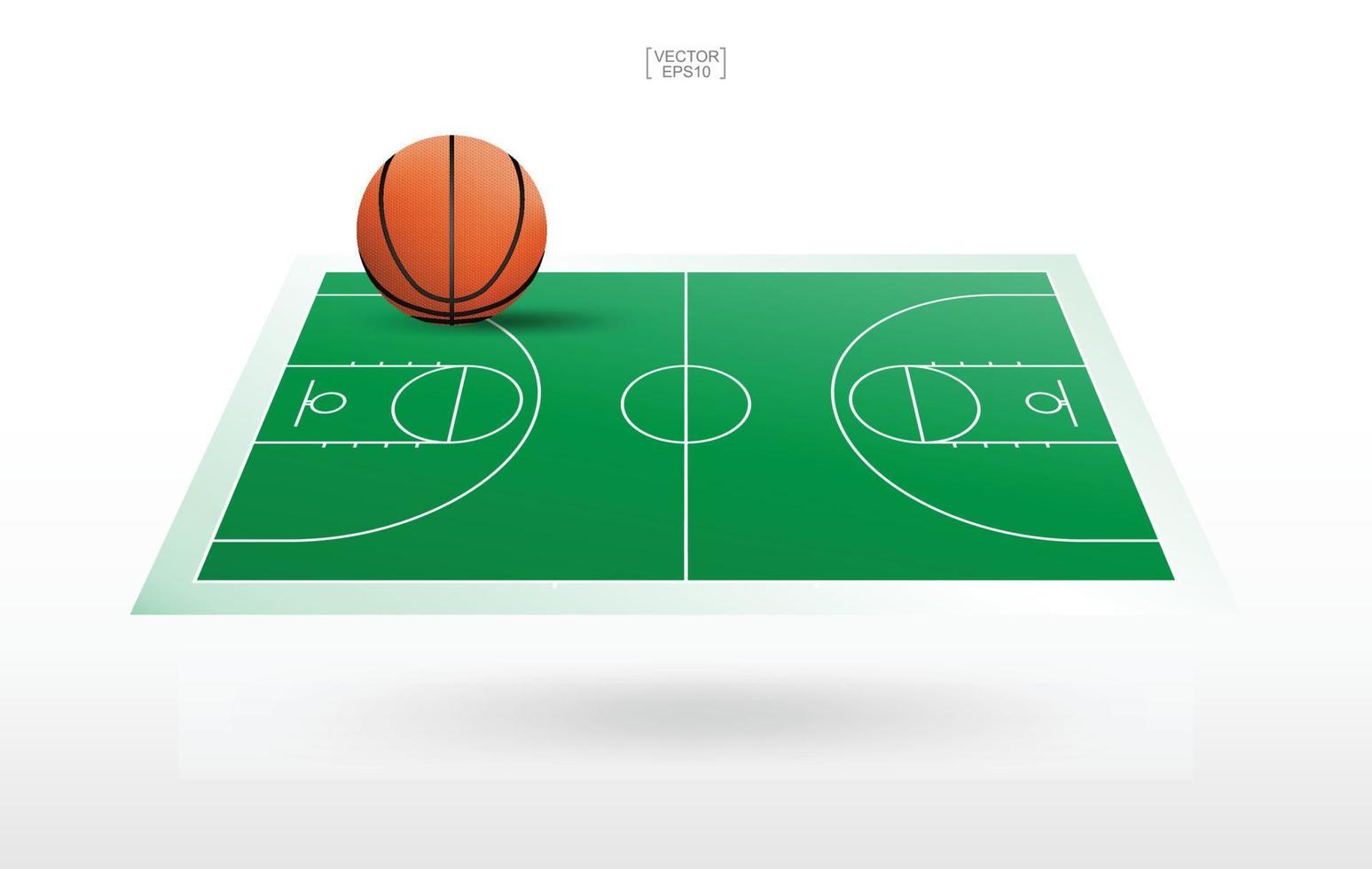 pelota de baloncesto y fondo de cancha de baloncesto con patrón de cancha de línea. vista en perspectiva del fondo del campo de baloncesto. vector. vector