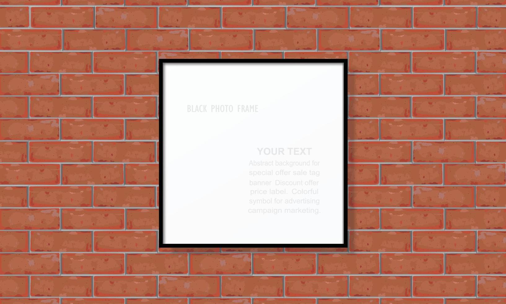 Blank photo frame or picture frame on red brick wall texture background. Vector. vector