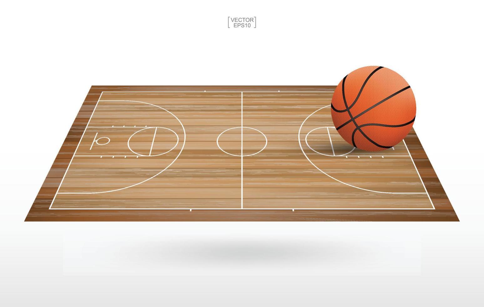 pelota de baloncesto en el área de la cancha de baloncesto. con fondo de patrón de madera. vector. vector