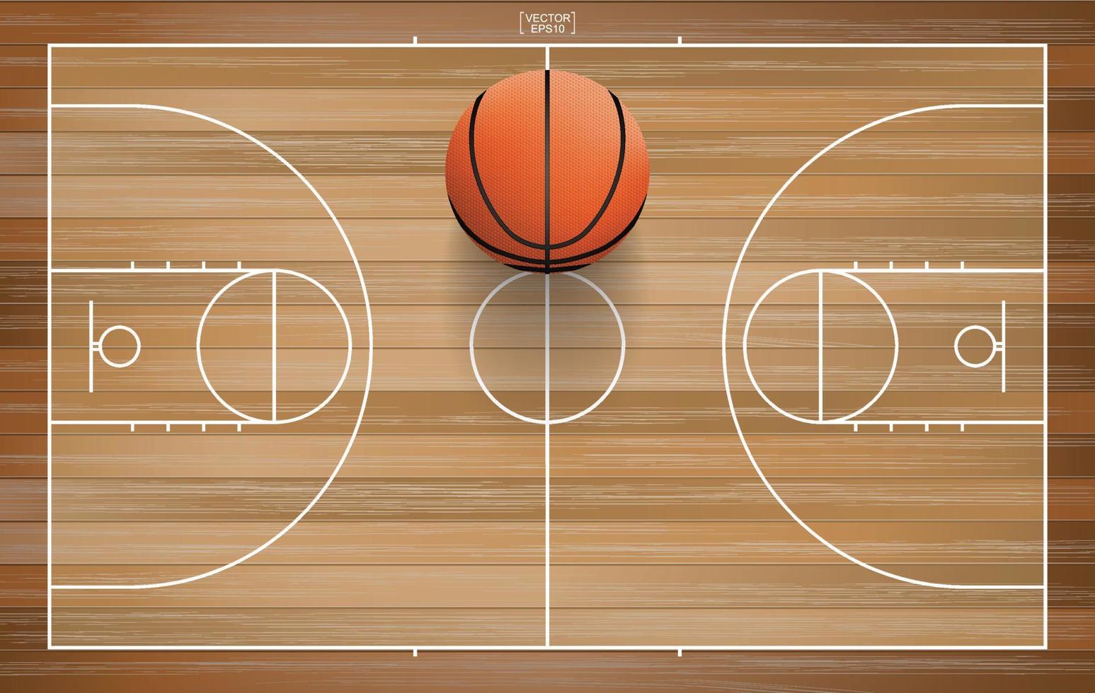 Basketball ball in basketball court area. With wooden pattern background. Vector. vector