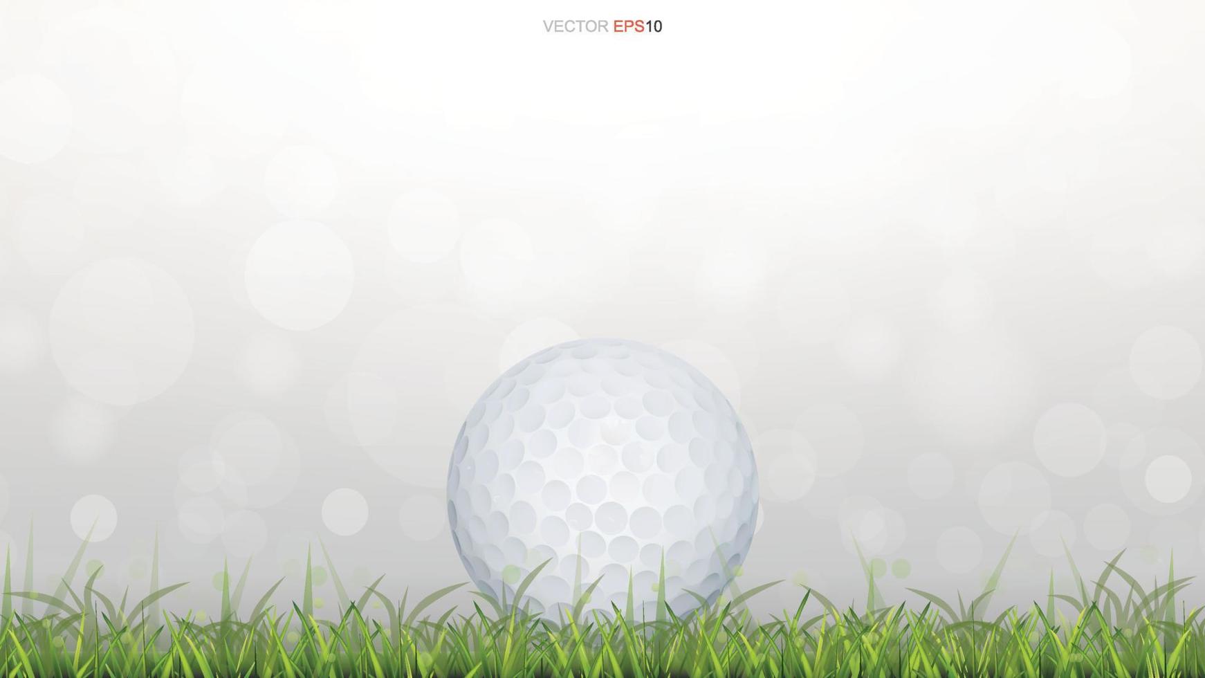 Golf ball on green grass field with light blurred bokeh background. Vector. vector