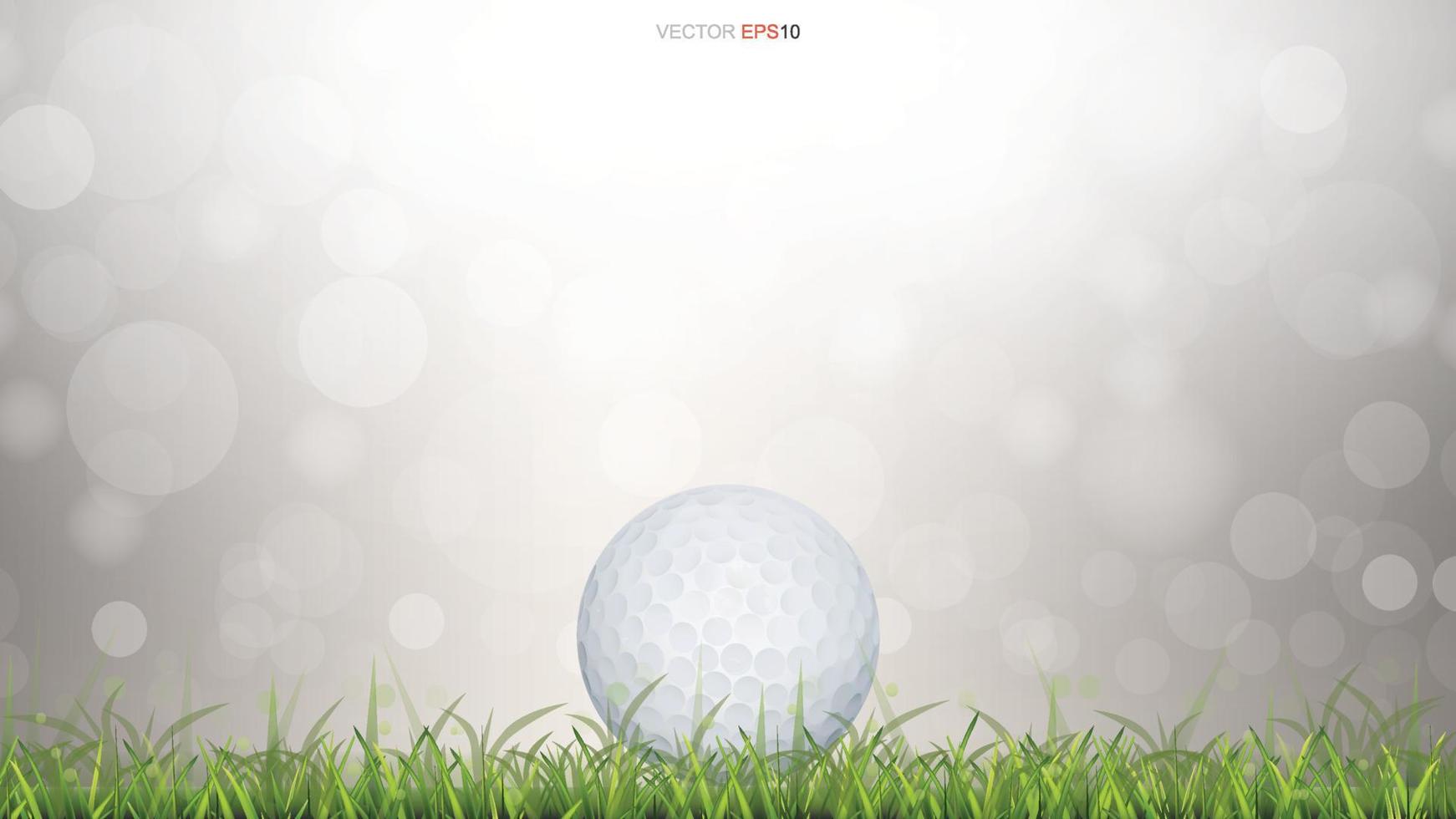 White golf ball in green grass field and light blurred bokeh background. Vector. vector