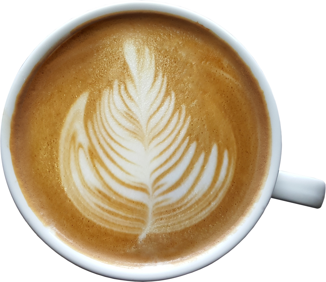 isolated coffee latte top view in a mug. png