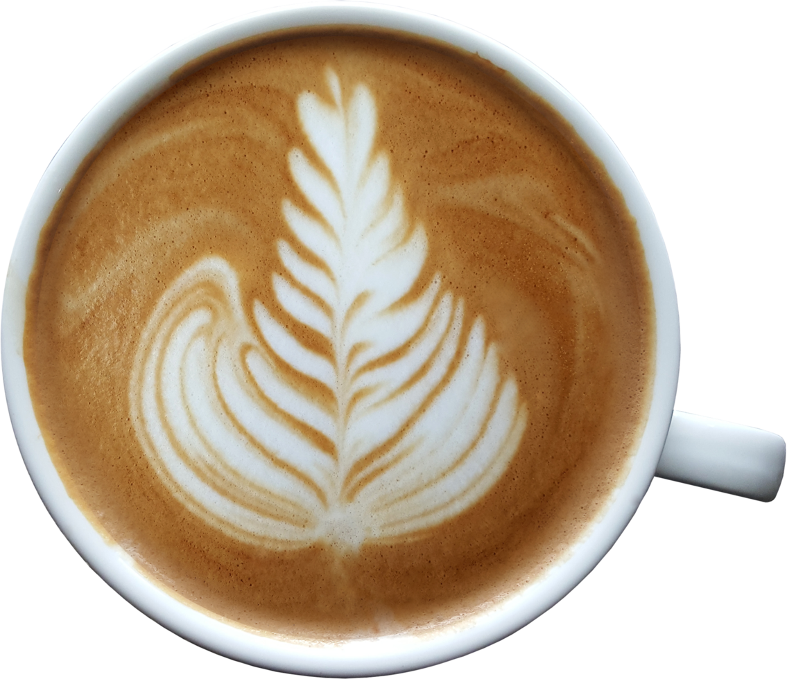 isolated coffee latte top view in a mug. png