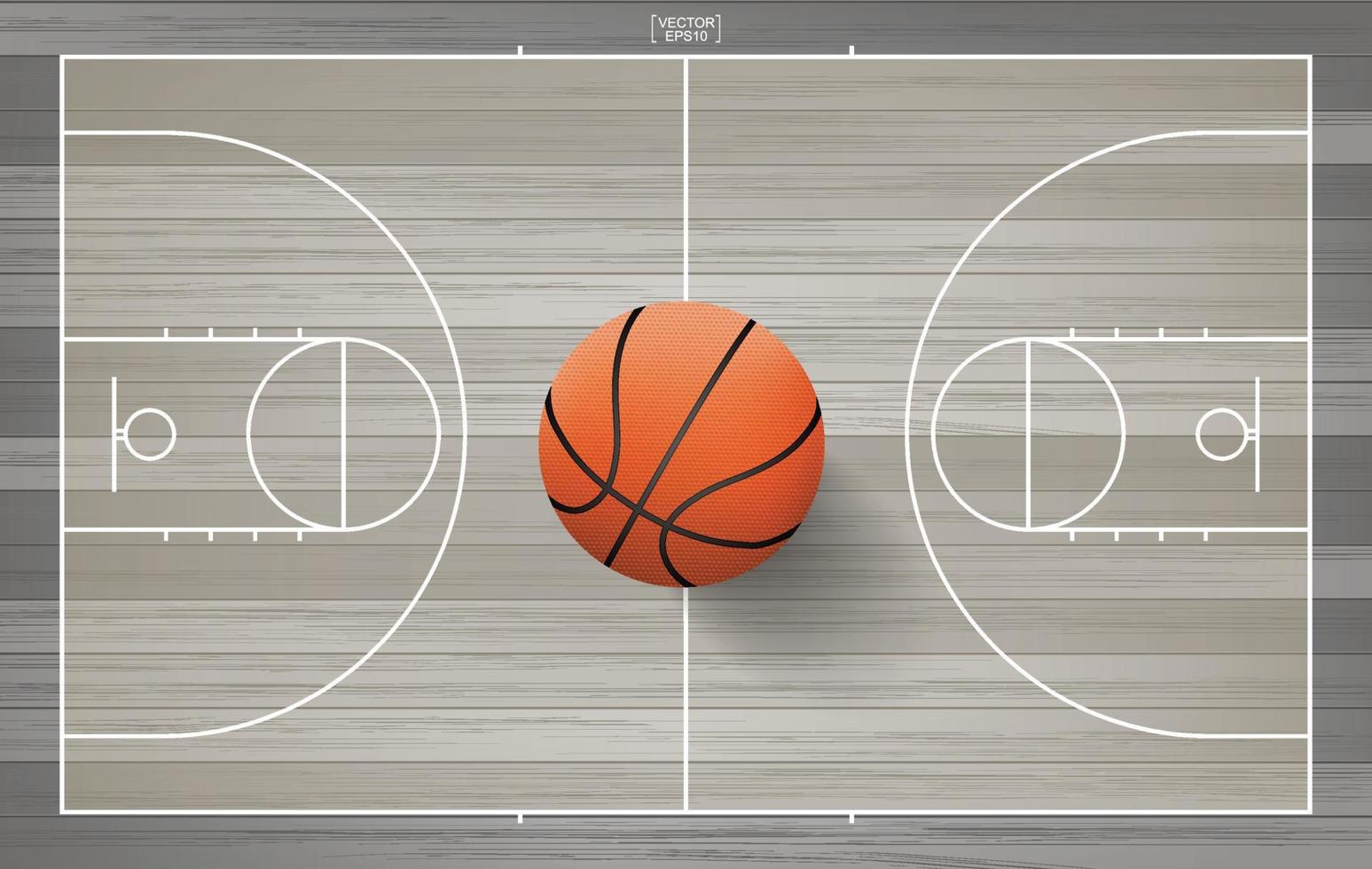 pelota de baloncesto en el área de la cancha de baloncesto. con fondo de patrón de madera. vector. vector