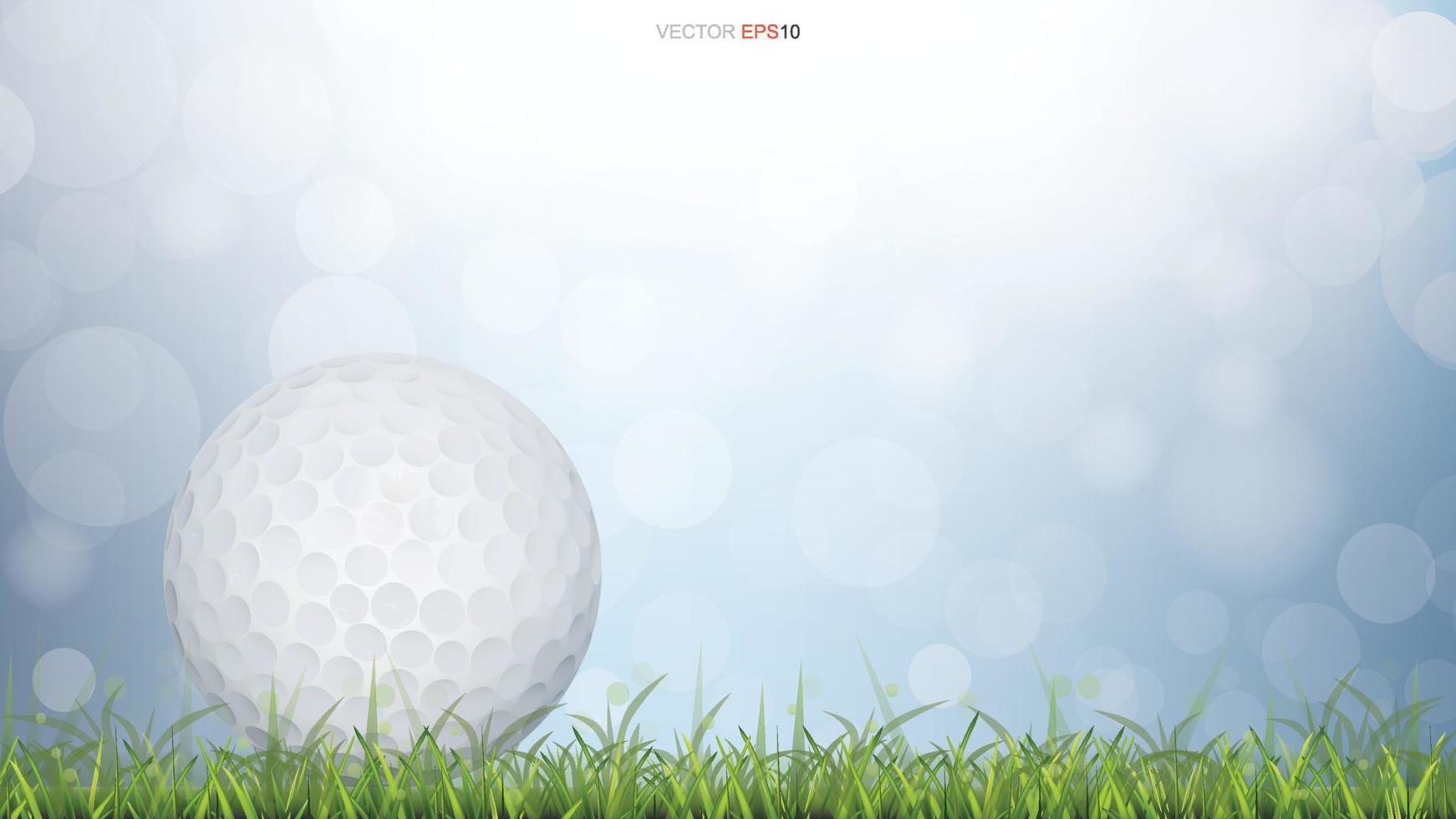 Golf ball on green grass field with light blurred bokeh background. Vector. vector