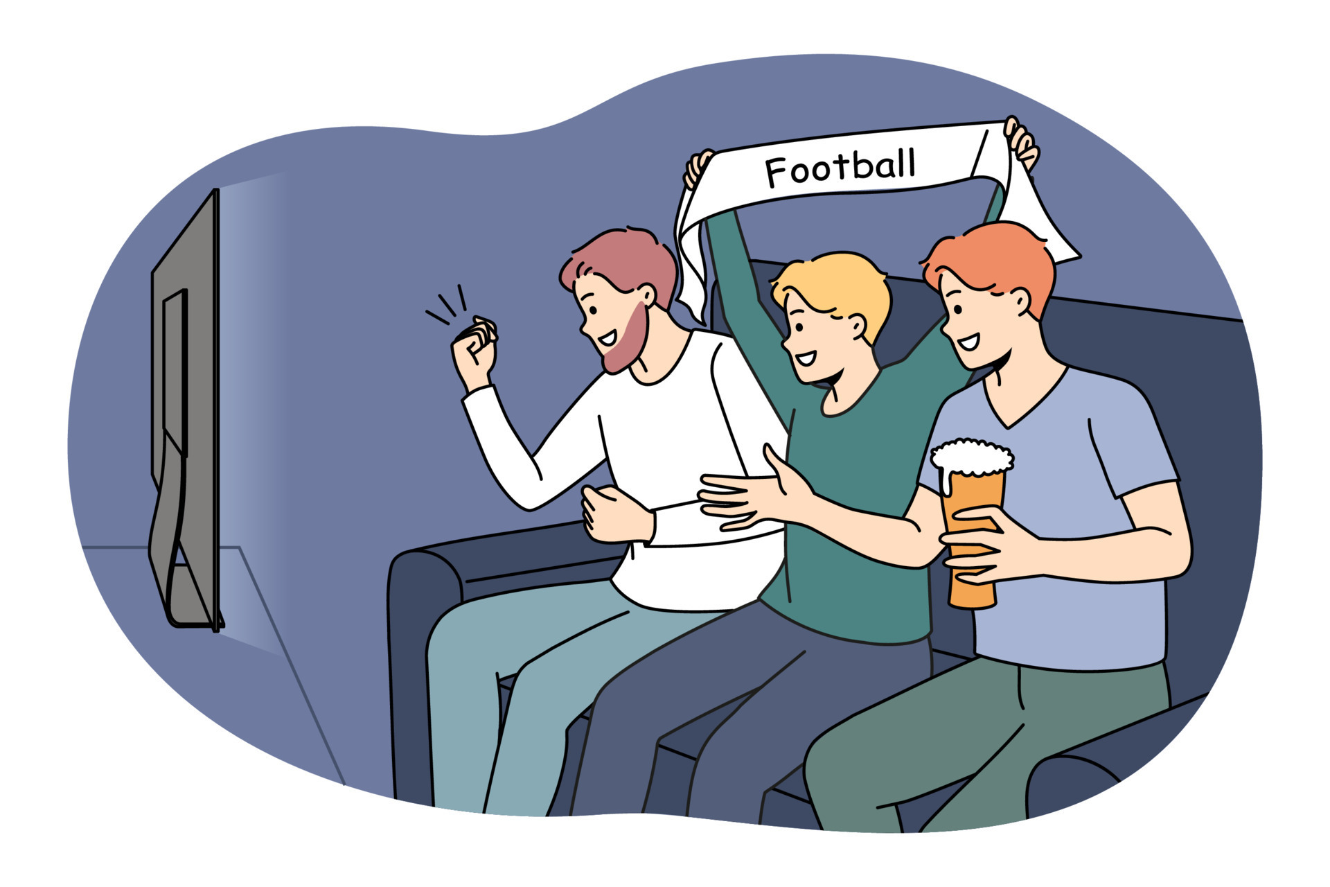Overjoyed Guys Sit On Coach Drinking Beer Watching Football On TV overjoyed-guys-sit-on-coach-drinking-beer-watching-football-on-tv