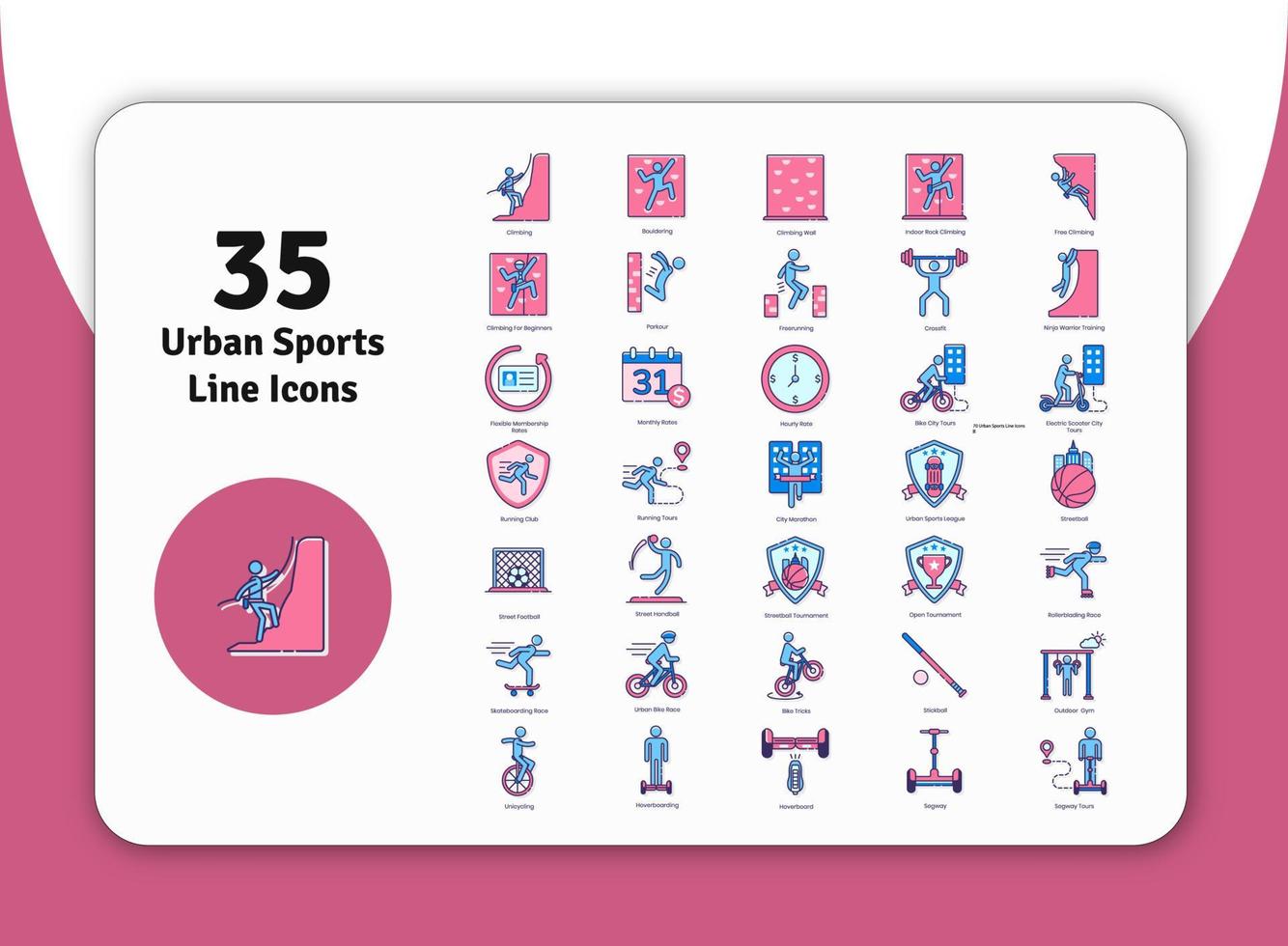 35 iconos de línea de deportes urbanos dos vector