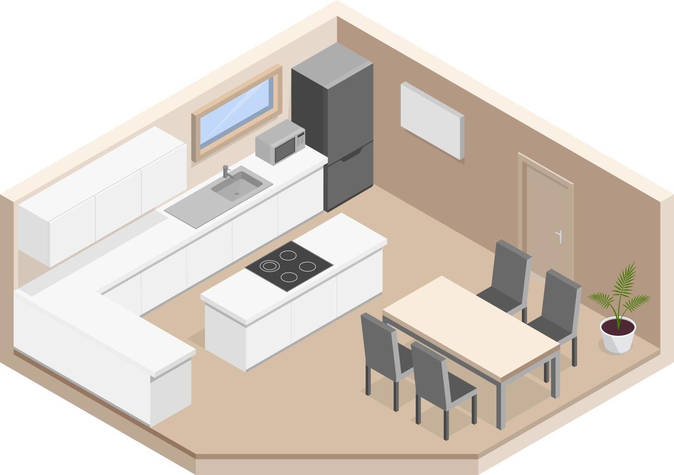 Isometric Kitchen Vector Illustration House Interior