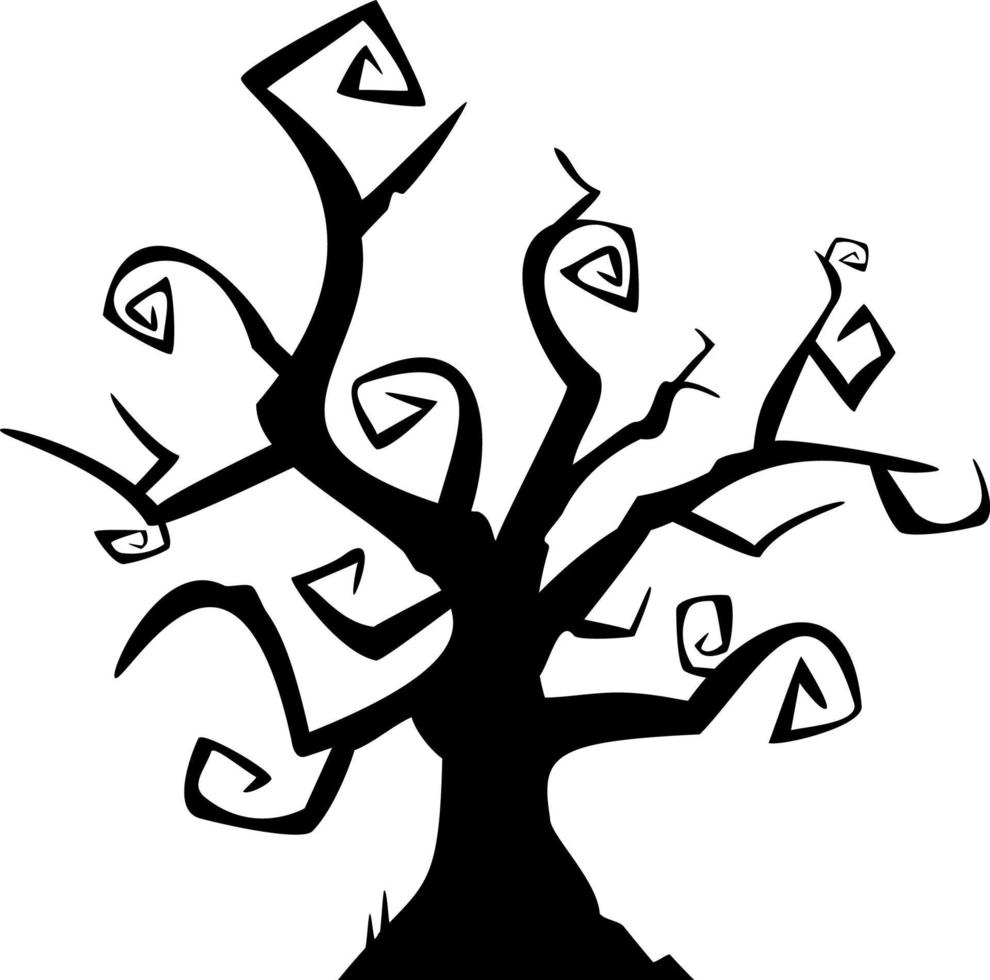 Vector Cartoony Spooky Halloween Tree Silhouette