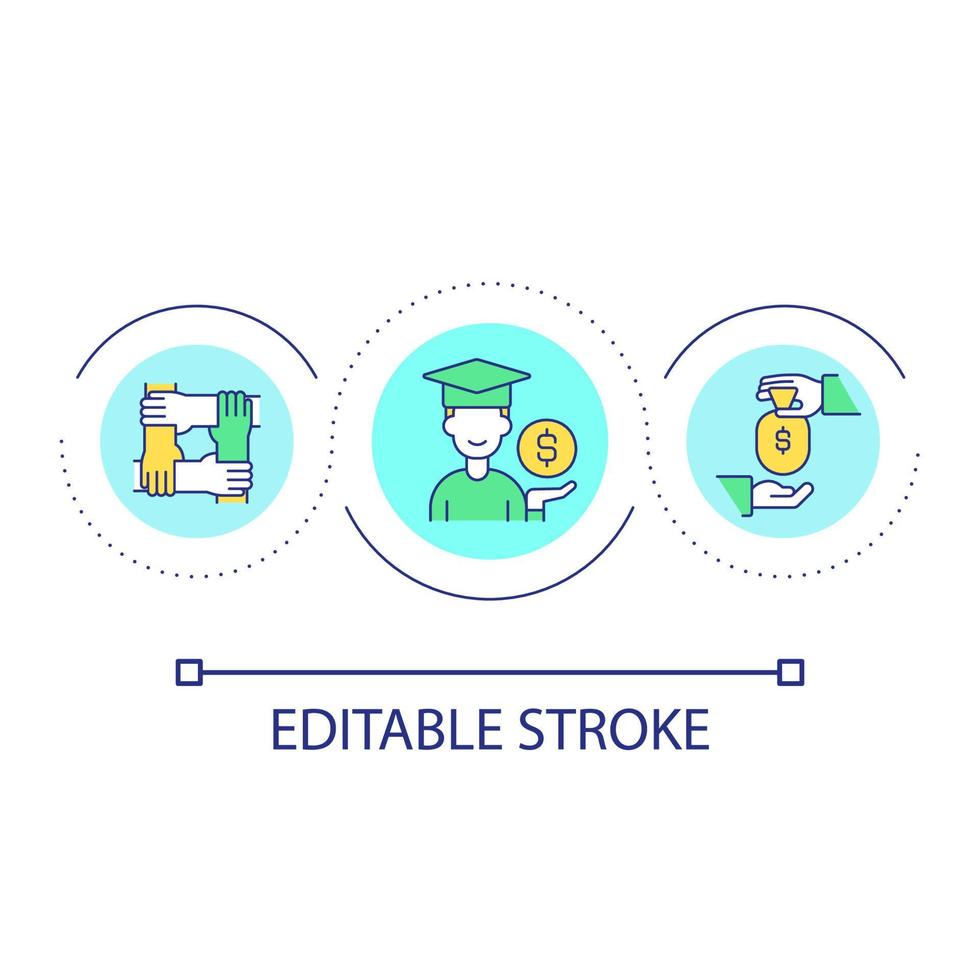 Collective financial support for student loop concept icon. Mutual fund for education. abstract idea thin line illustration. Isolated outline drawing. Editable stroke. vector