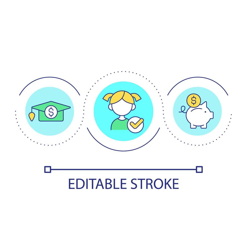 Early started savings for children education loop concept icon. Money for college. Trust fund abstract idea thin line illustration. Isolated outline drawing. Editable stroke. vector
