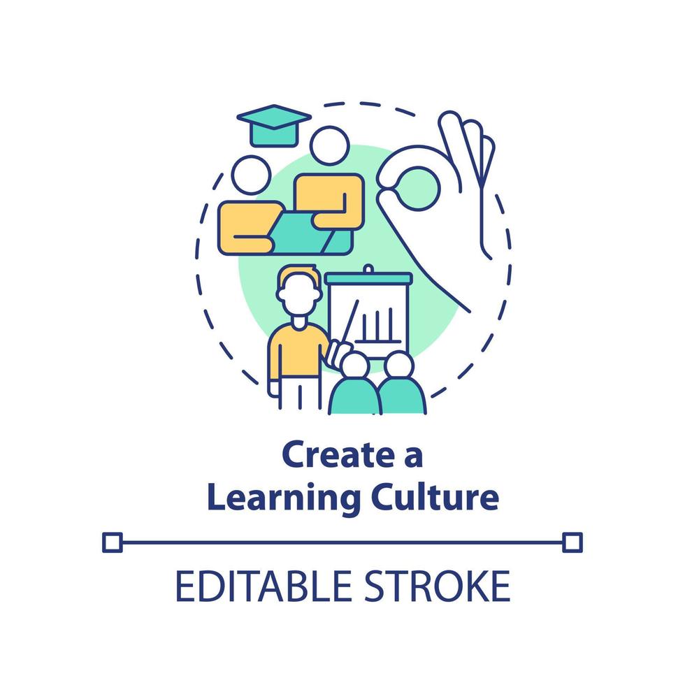 Create learning culture concept icon. Business coaching certification abstract idea thin line illustration. Mentor, mentee. Isolated outline drawing. Editable stroke. vector