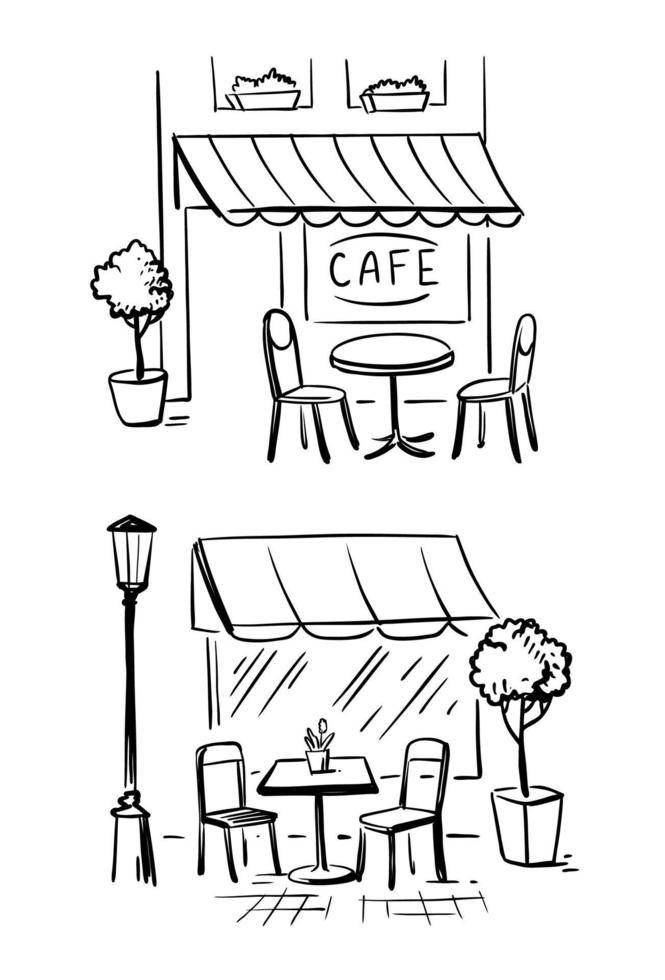 Street summer cafe sketch. vector