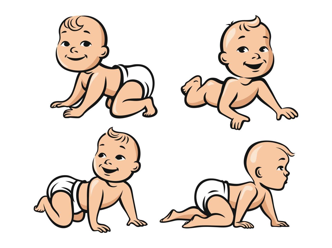 Cute baby set. Lying on stomach. vector