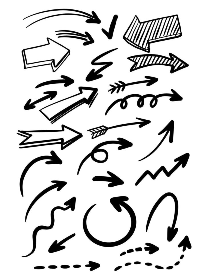 Arrow black doodle set. vector