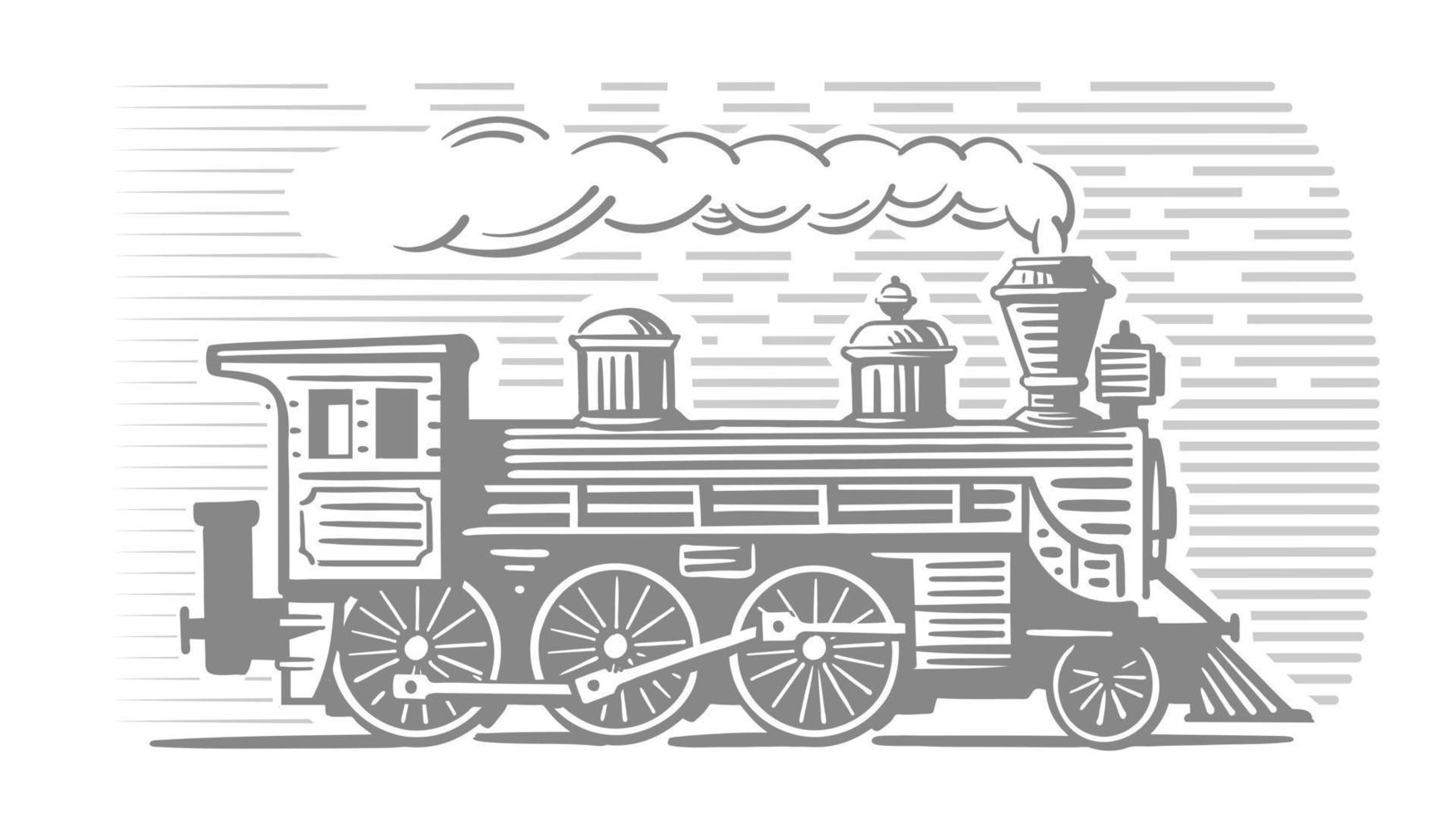 Locomotive train vehicle. Express engraving vector