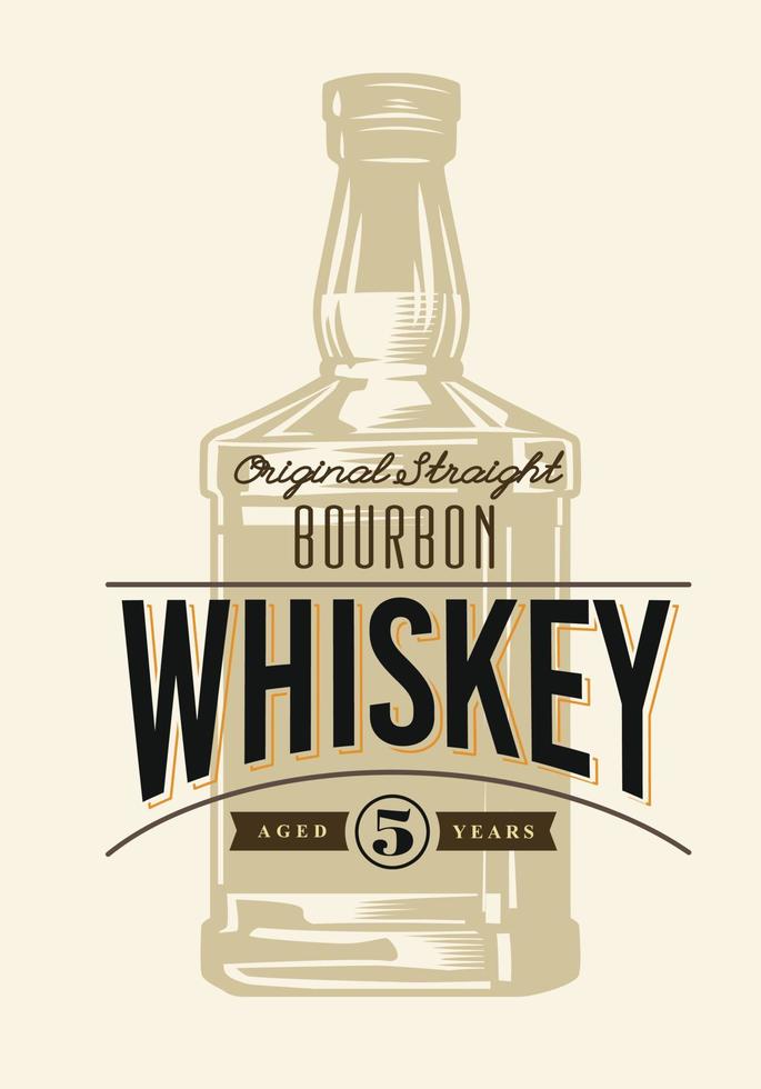 Whiskey bottle and label in vintage style. vector