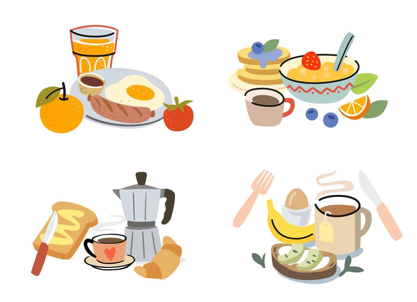 Breakfast with food and drinks vector