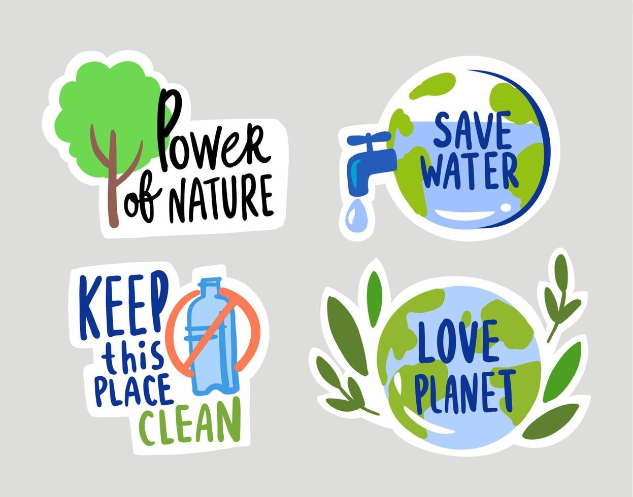Environmental stickers save the planet, ecology. vector