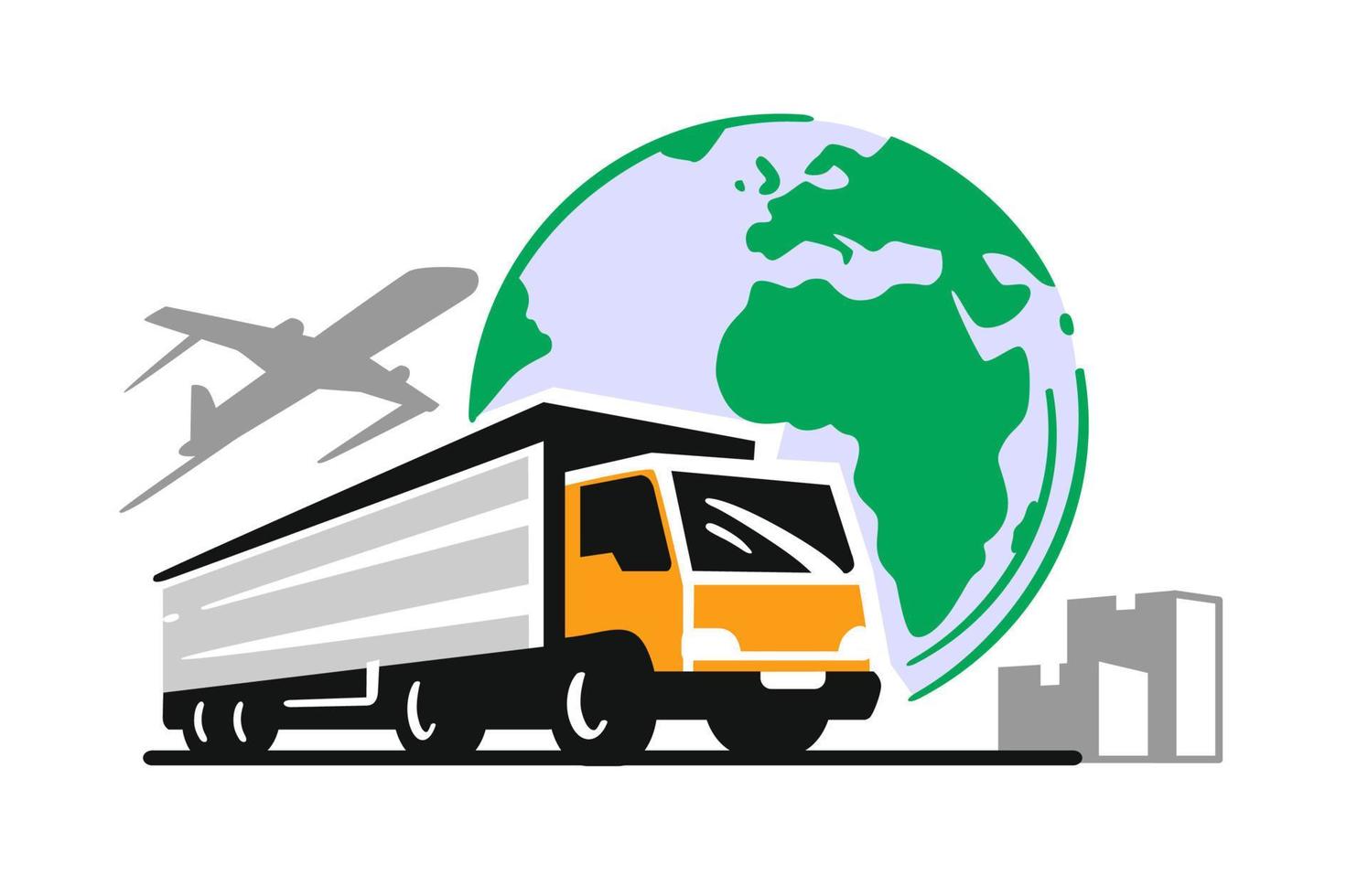 Global delivery truck with airplane. vector