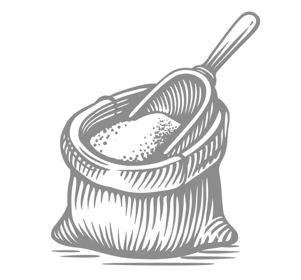 Bag with flour or sugar. Baking ingredient, bread. vector