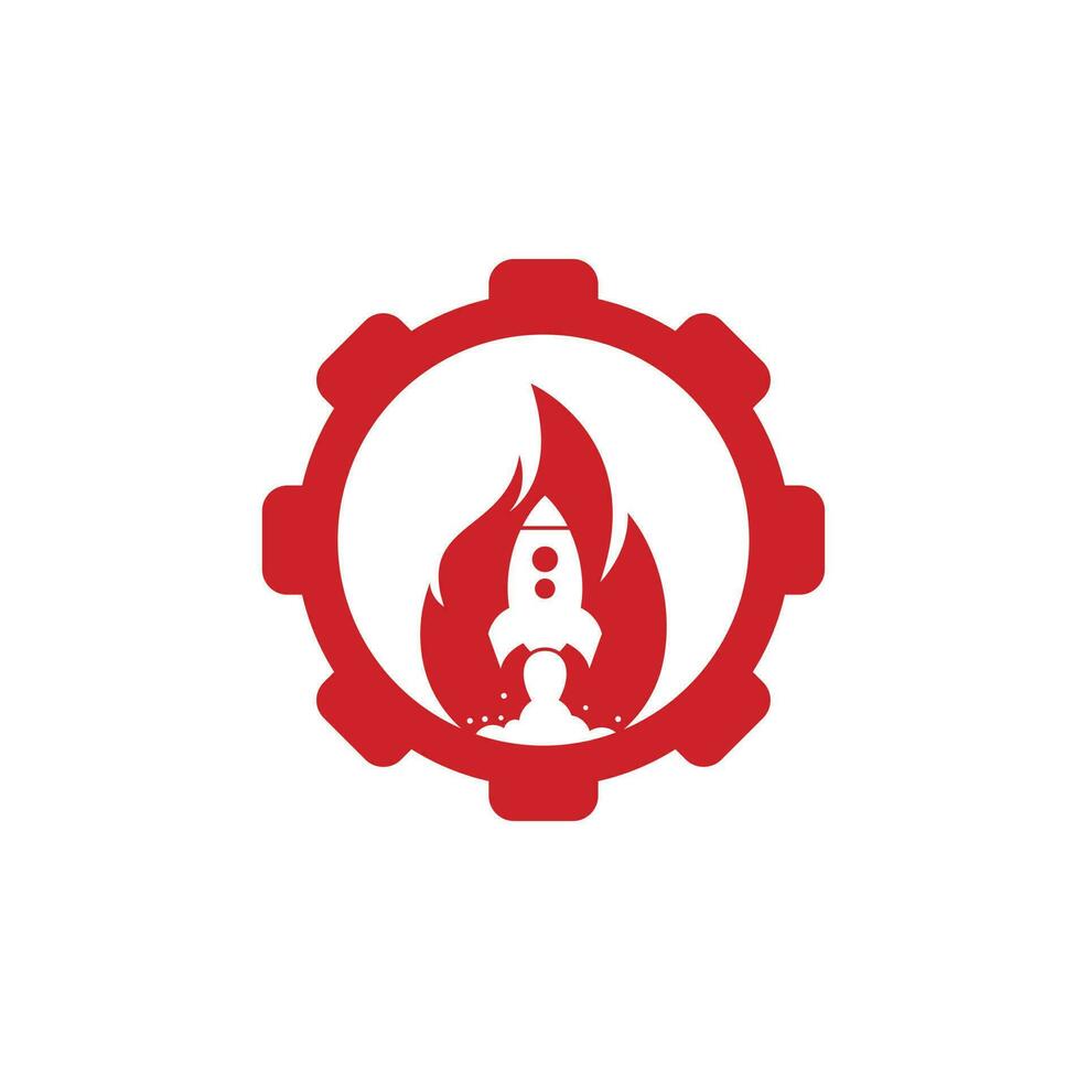 Rocket fire gear shape concept logo design. Fire and rocket logo combination. Flame and airplane symbol or icon. vector